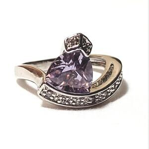 Triangle Trillion Right Hand Ring Purple Crystal Amethyst Look Size 7 Unusual